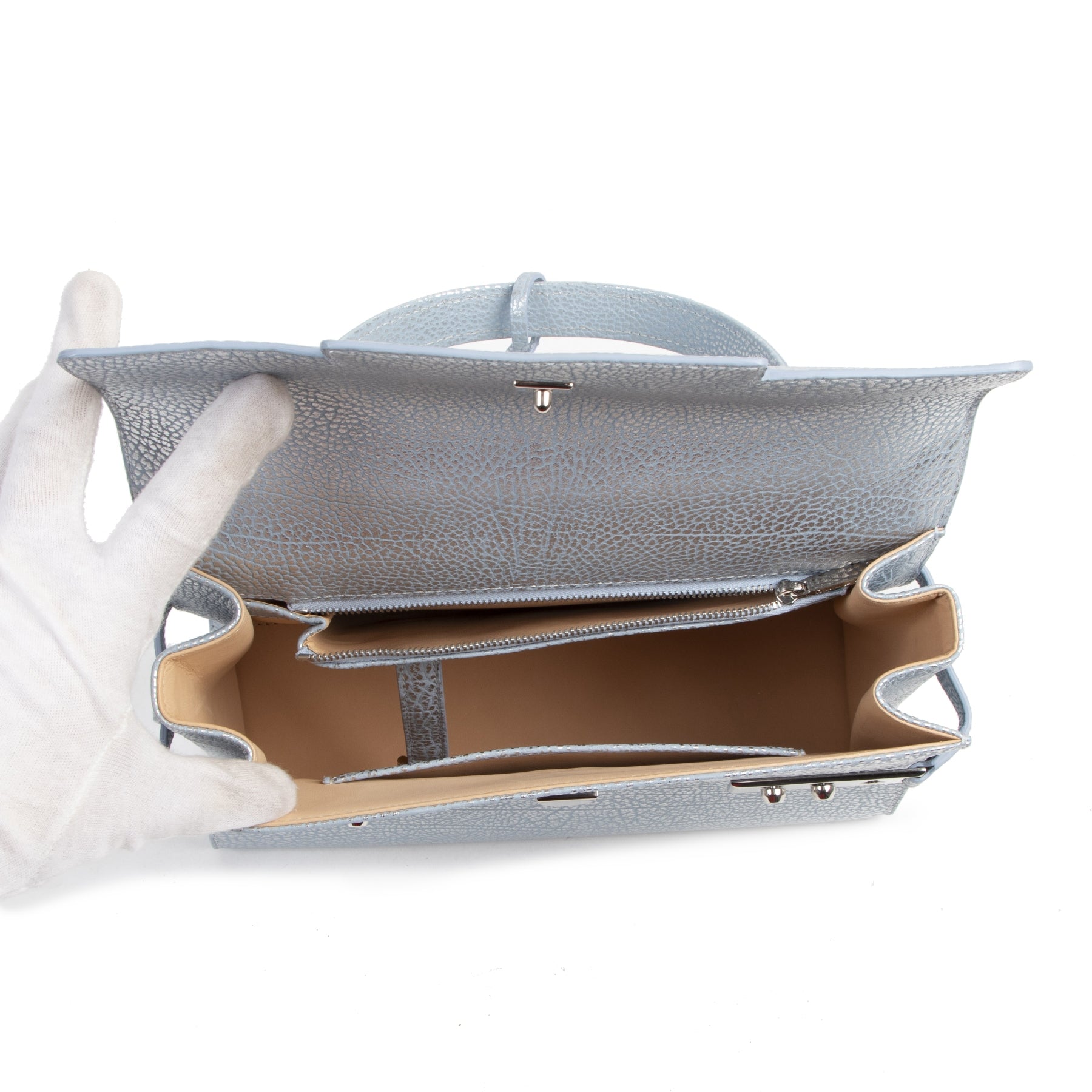 Delvaux Blue Silver Calf Leather Tempête MM