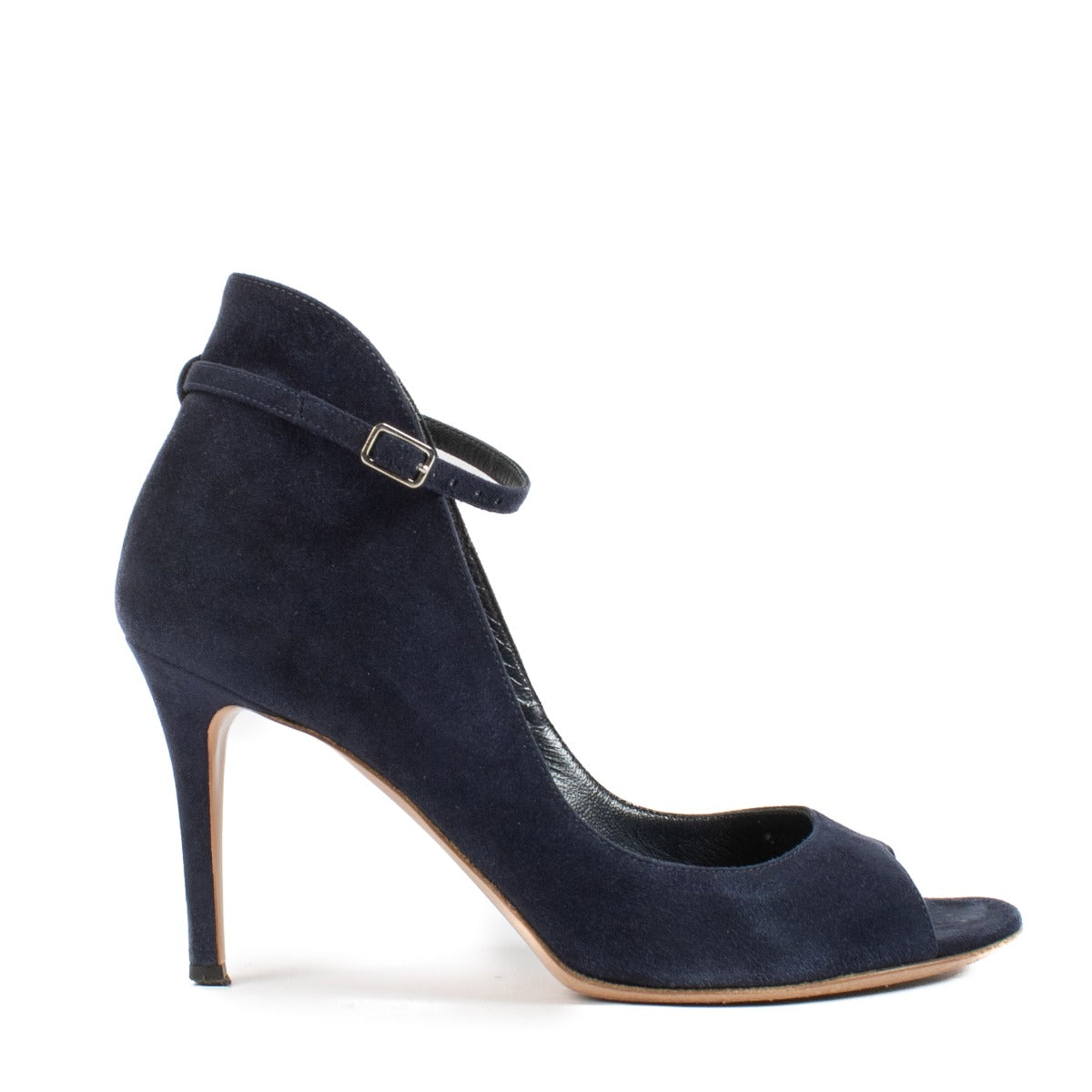 Shop 100% authentic Gianvito Rossi Blue Suede Open Toe Pumps - Size 37 at Labellov.com.