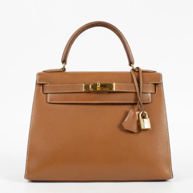 Hermès Vintage Kelly 28 Or Courchevel GHW