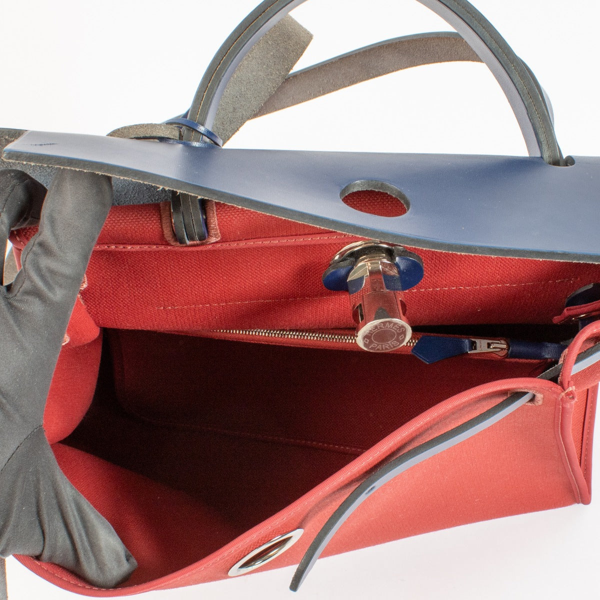 Hermès Herbag Zip 31 Rouge Grenat/Bleu Saphir Toile Militaire/Hunter PHW