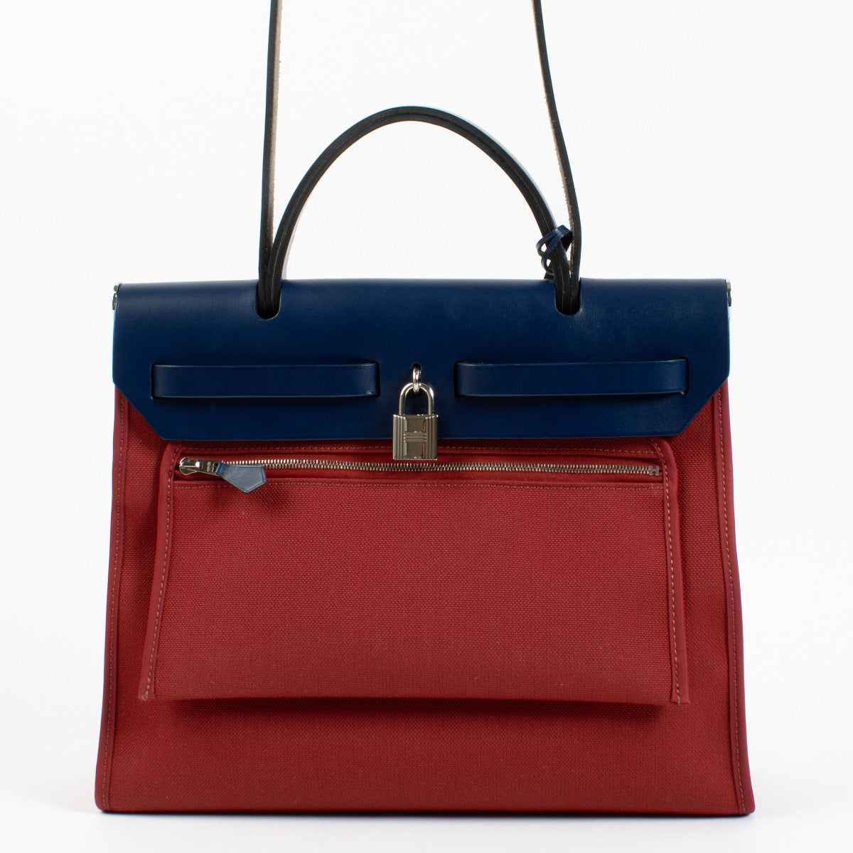 Hermès Herbag Zip 31 Rouge Grenat/Bleu Saphir Toile Militaire/Hunter PHW