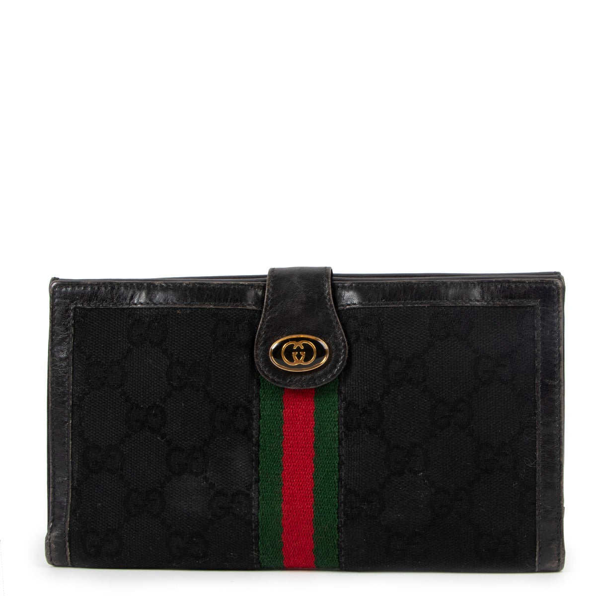 Gucci Black GG Canvas Web Long Wallet