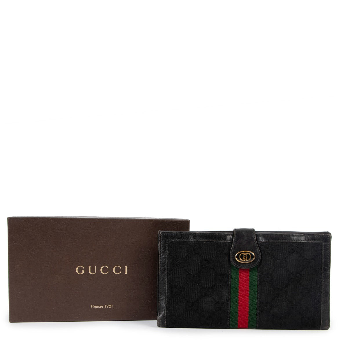Gucci Black GG Canvas Web Long Wallet