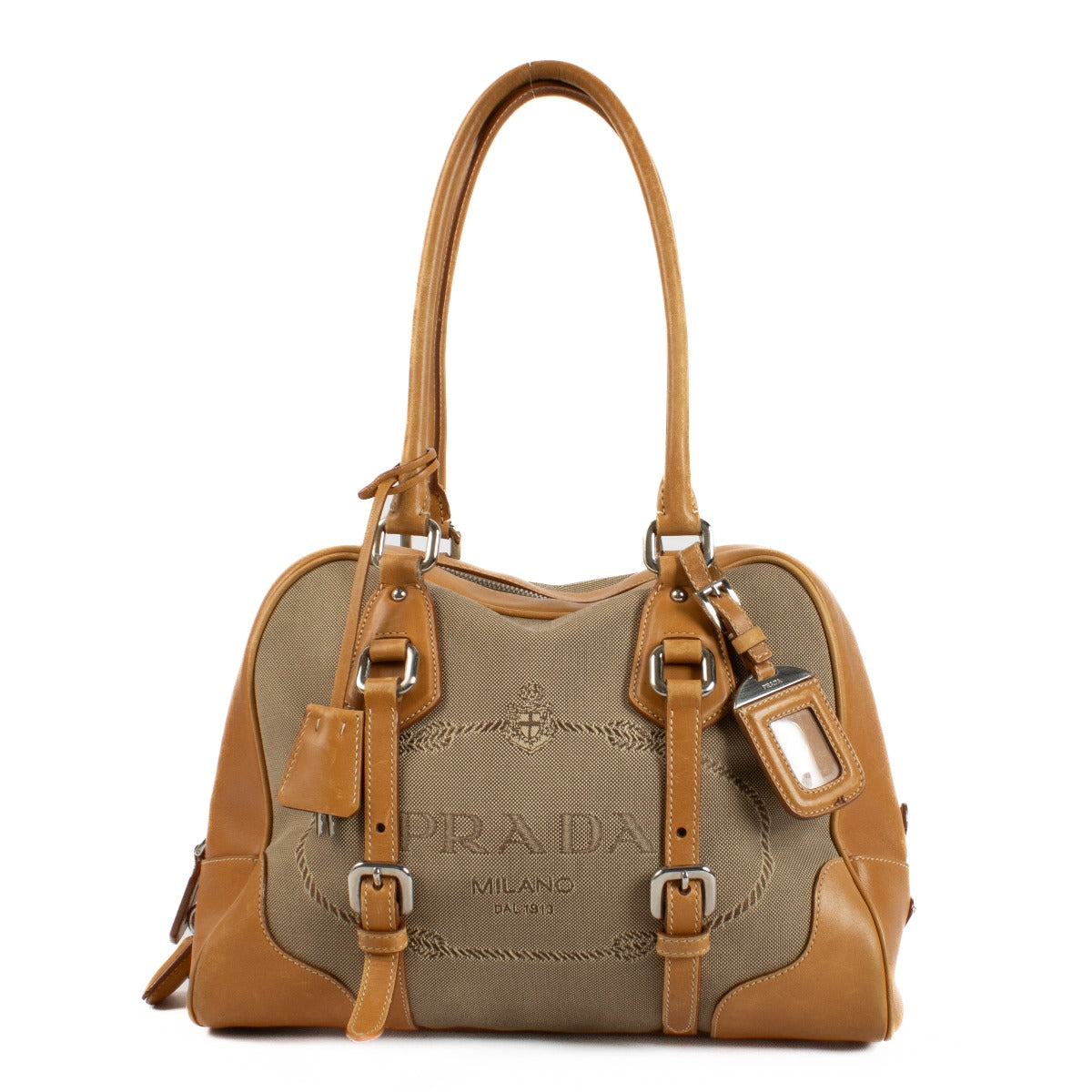 shop 100% authentic second hand Prada Jacquard Canvas Logo Shoulder Bag on Labellov.com