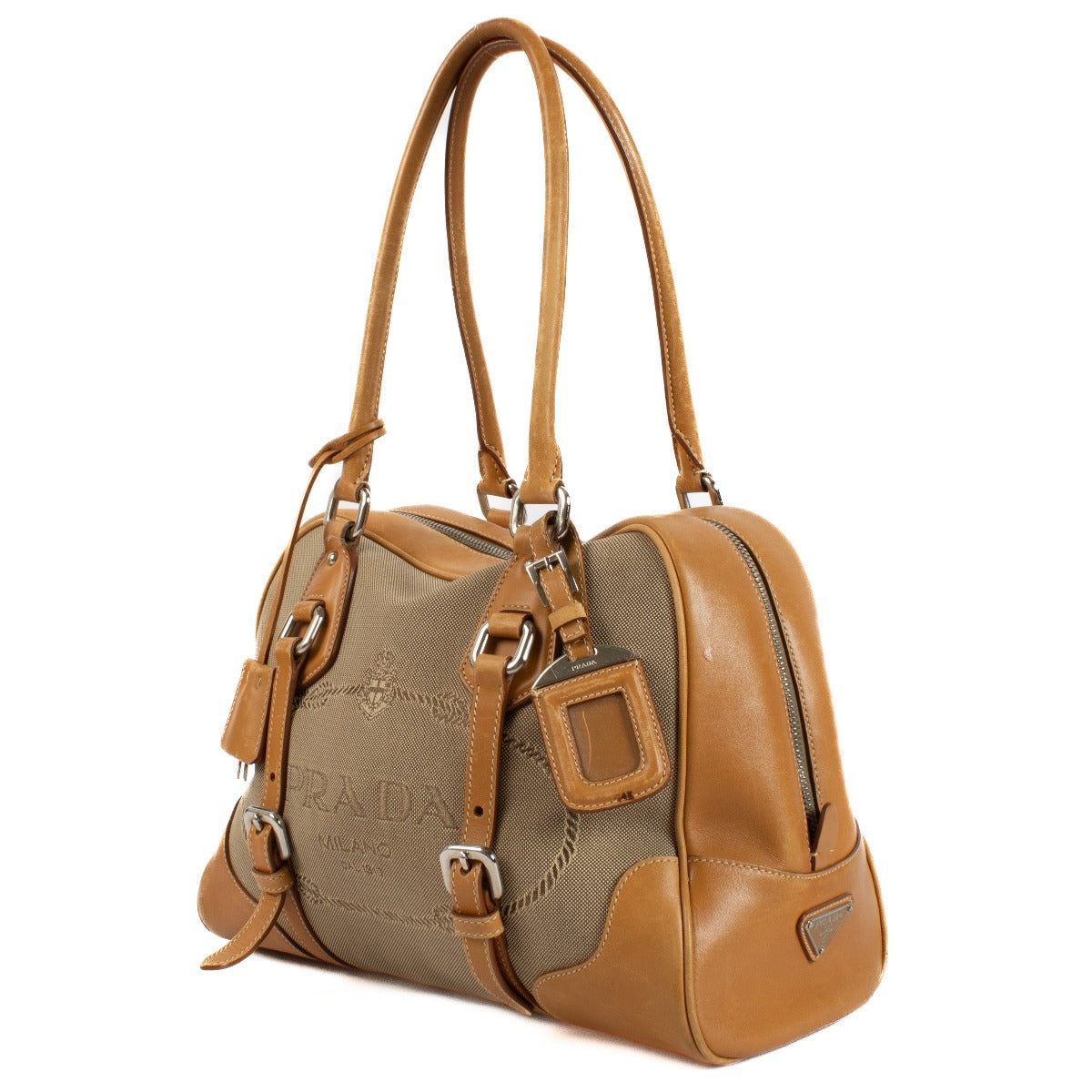 shop 100% authentic second hand Prada Jacquard Canvas Logo Shoulder Bag on Labellov.com