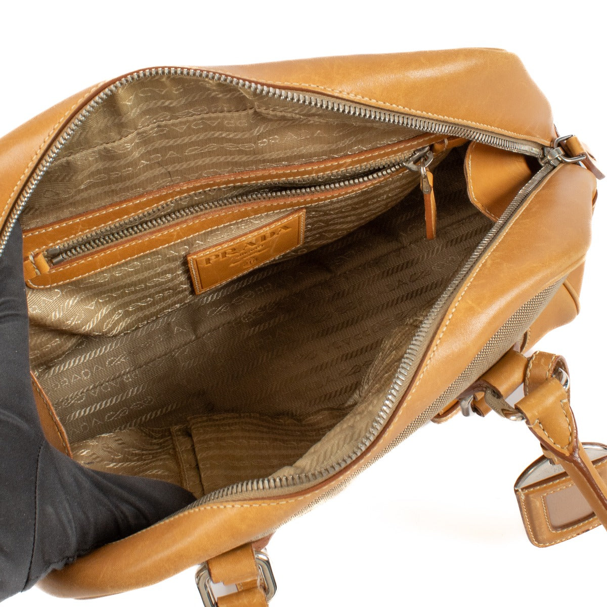 shop 100% authentic second hand Prada Jacquard Canvas Logo Shoulder Bag on Labellov.com