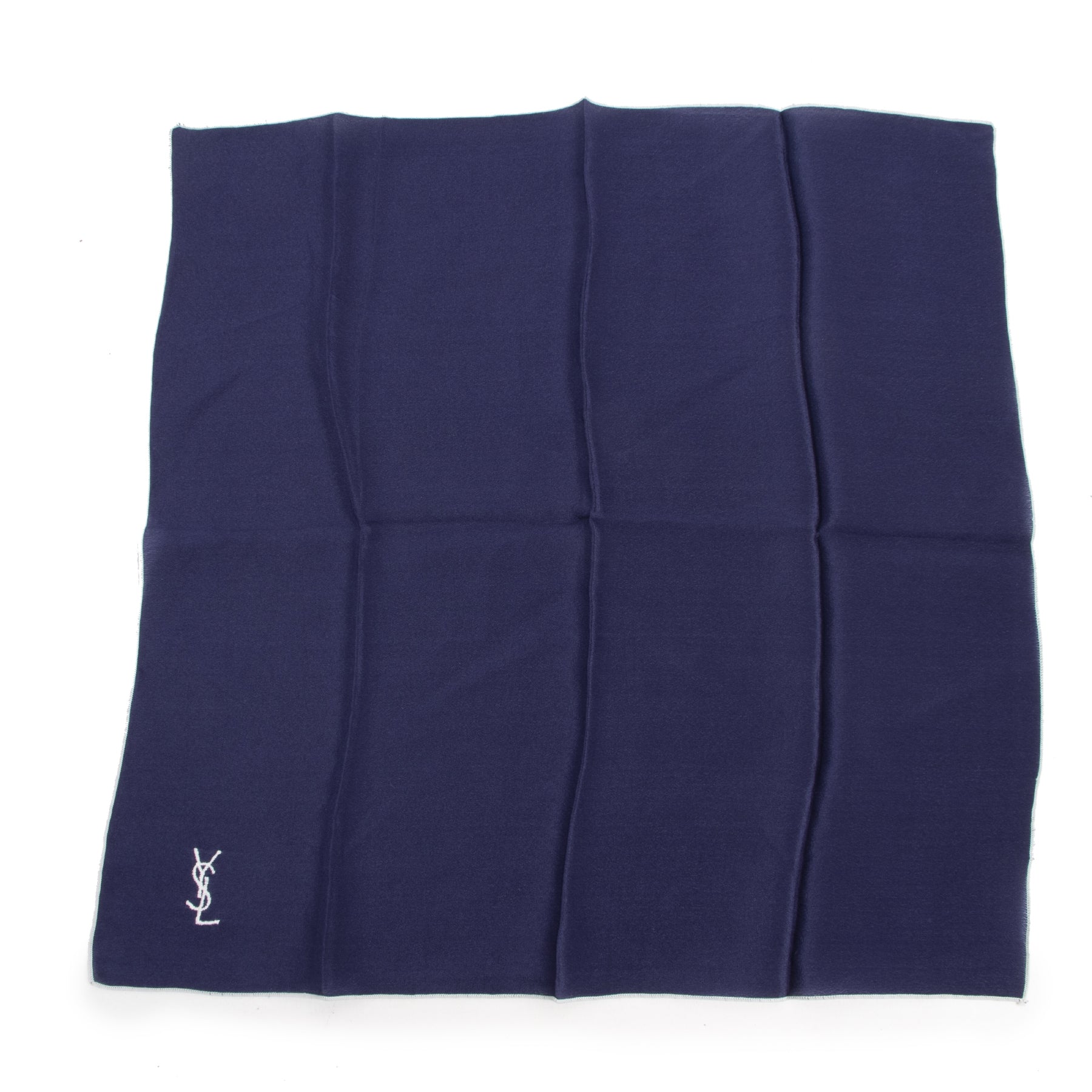 Authentieke tweedehands vintage Yves Saint Laurent Blue Silk Scarf koop online webshop LabelLOV