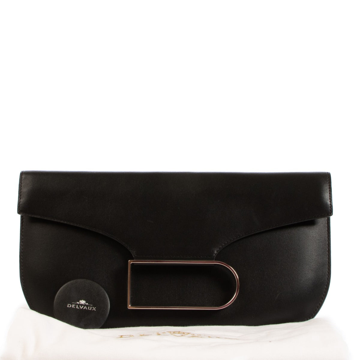 Delvaux Double Je Black Box Calf Clutch