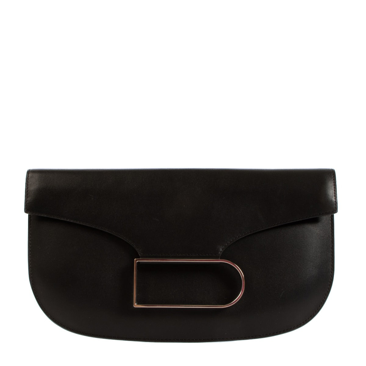 Delvaux Double Je Black Box Calf Clutch