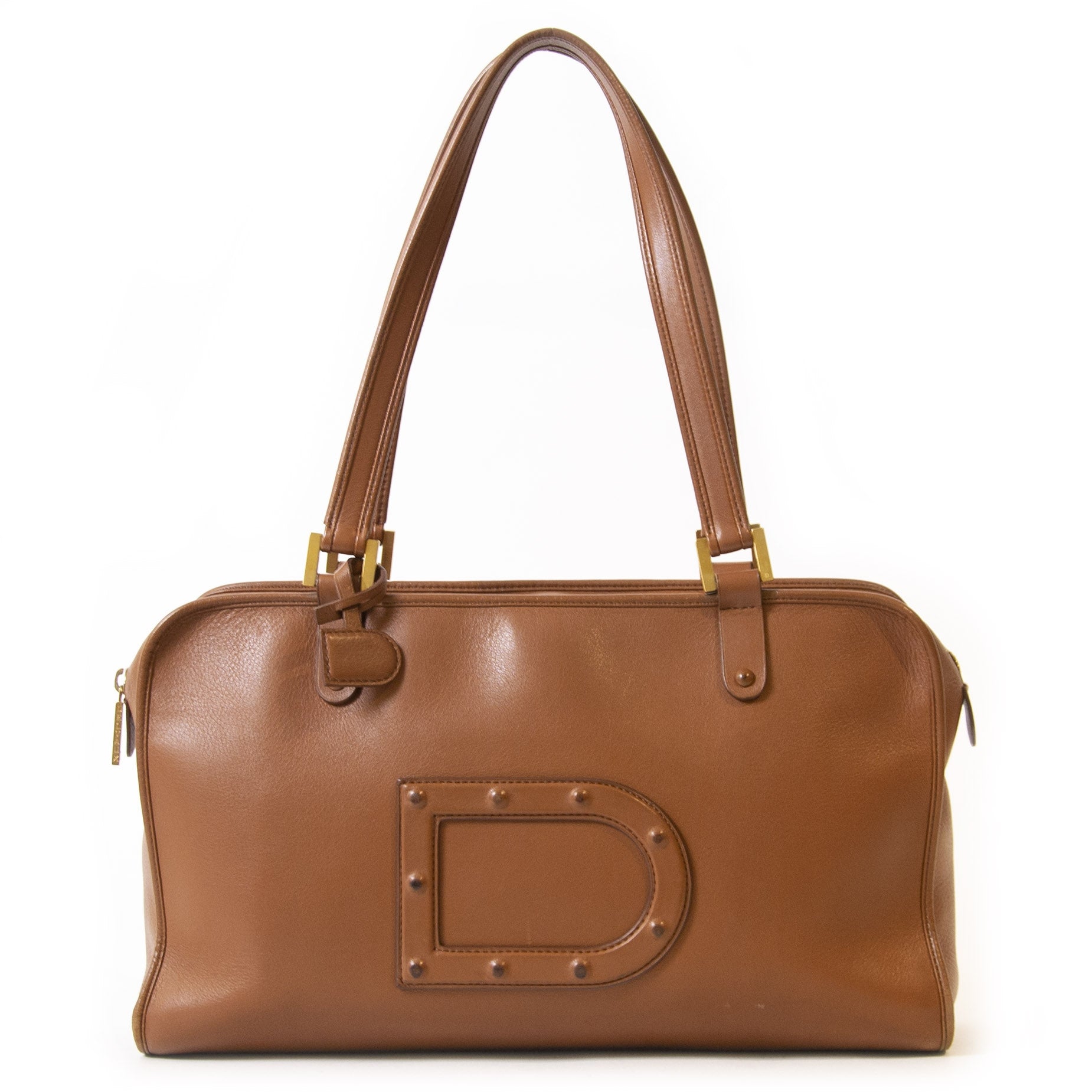 Authentieke tweedehands Delvaux Astrid Cognac Leather Shoulder Bag juiste prijs veilig online winkelen LabelLOV webshop luxe merken winkelen Antwerpen België mode fashion