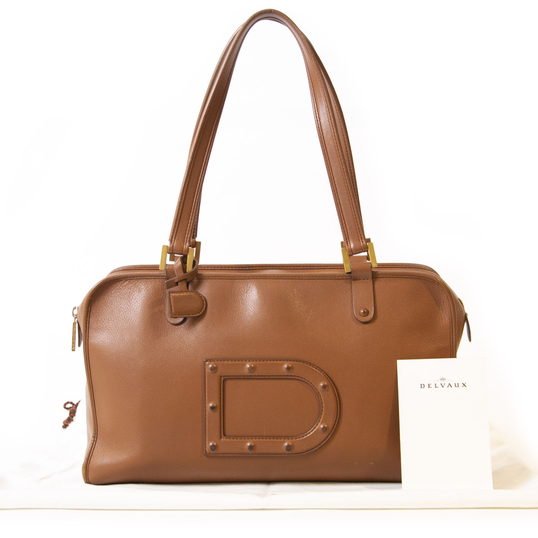 Authentieke tweedehands Delvaux Astrid Cognac Leather Shoulder Bag juiste prijs veilig online winkelen LabelLOV webshop luxe merken winkelen Antwerpen België mode fashion