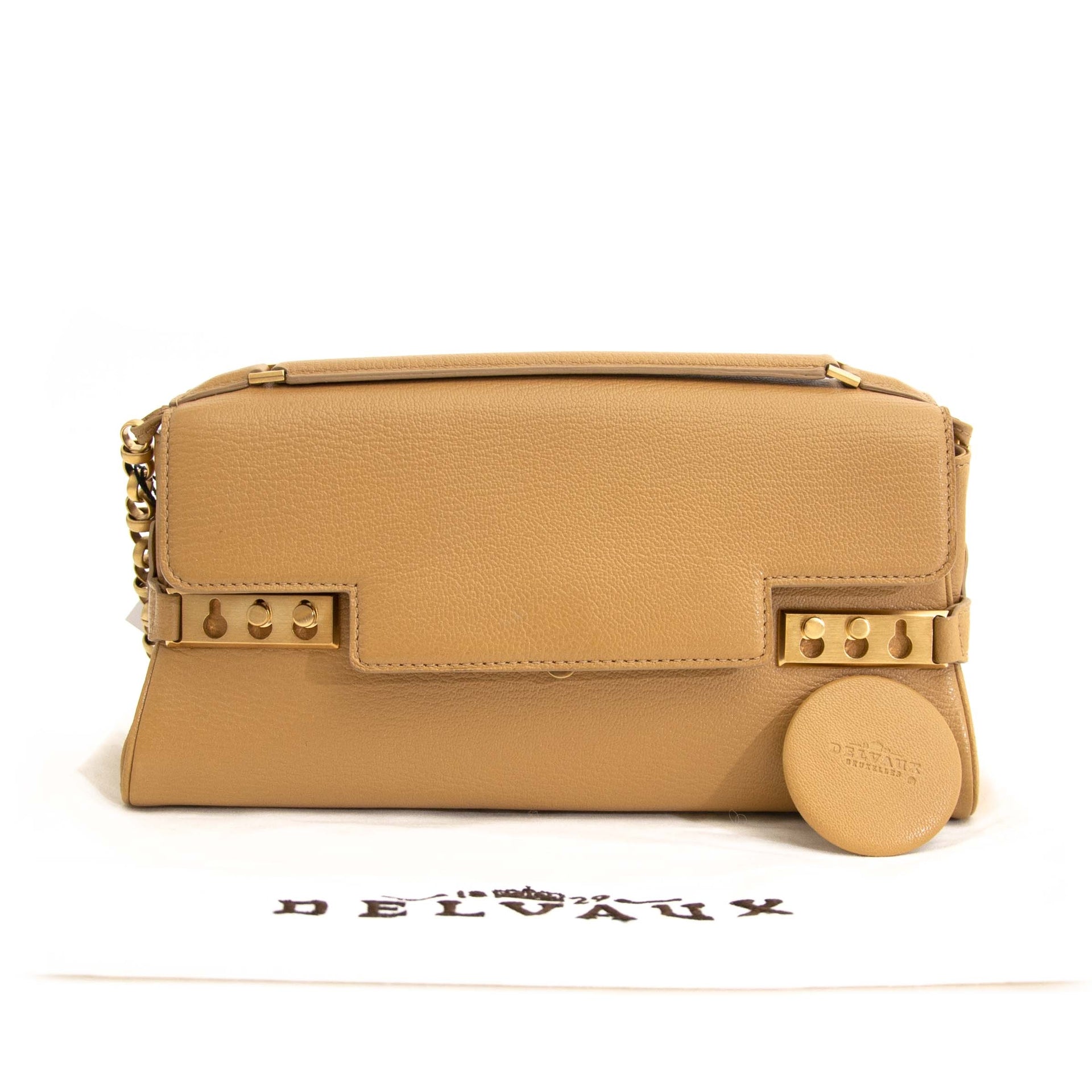 Delvaux Camel Tempête Evening Bag Koop en verkoop tweedehands vintage Delvaux handtassen online Antwerpen België