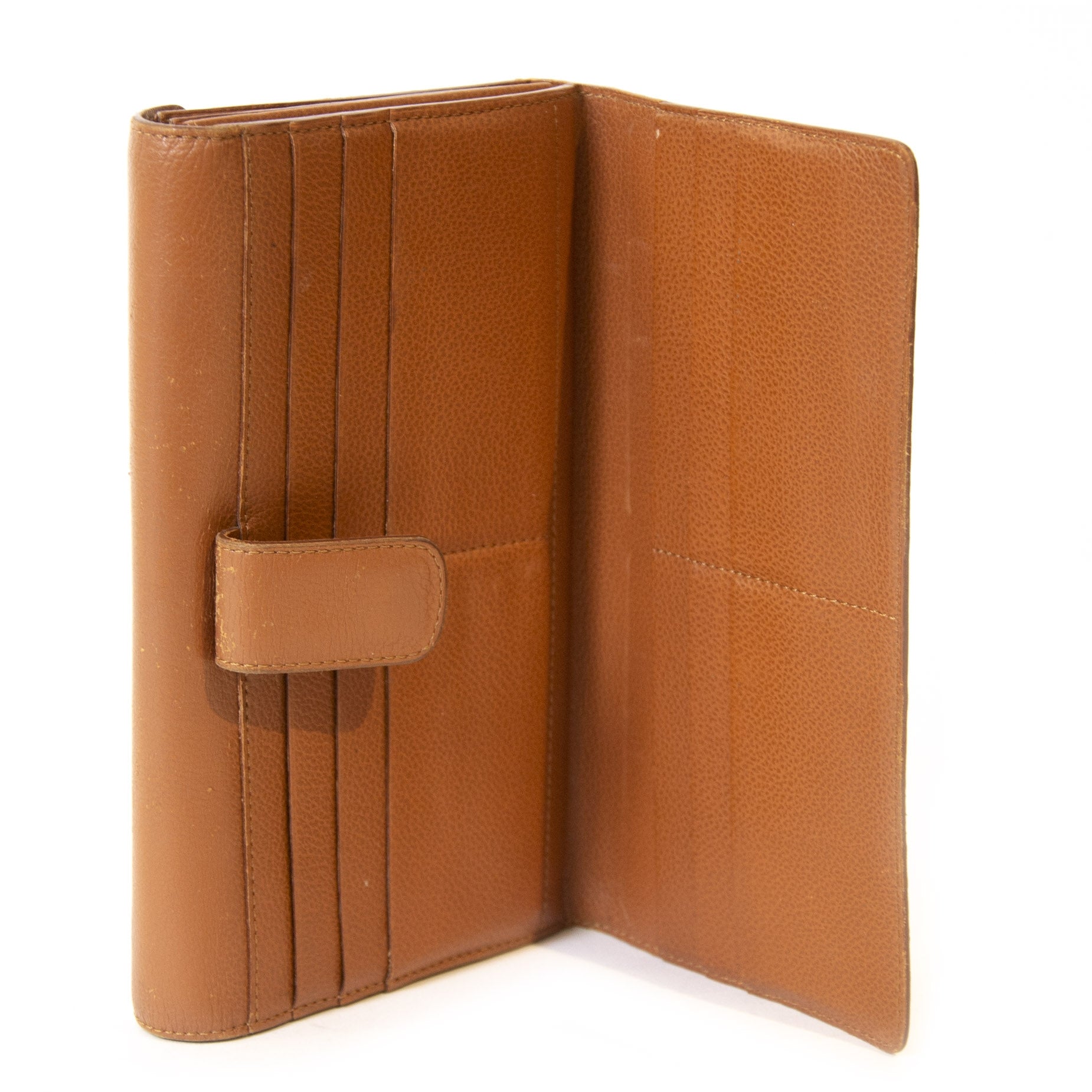 Authentieke tweedehands vintage Delvaux Camel Lingot Wallet koop online webshop LabelLOV