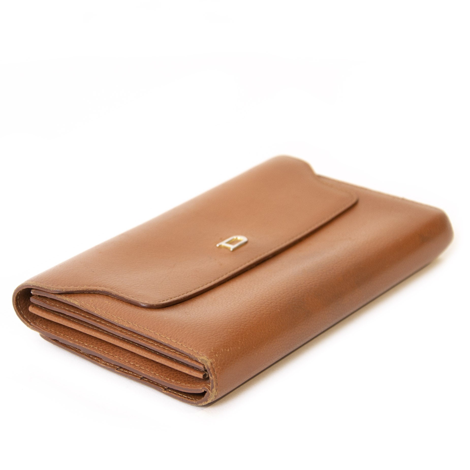 Authentique seconde main vintage Delvaux Camel Lingot Wallet achète en ligne webshop LabelLOV