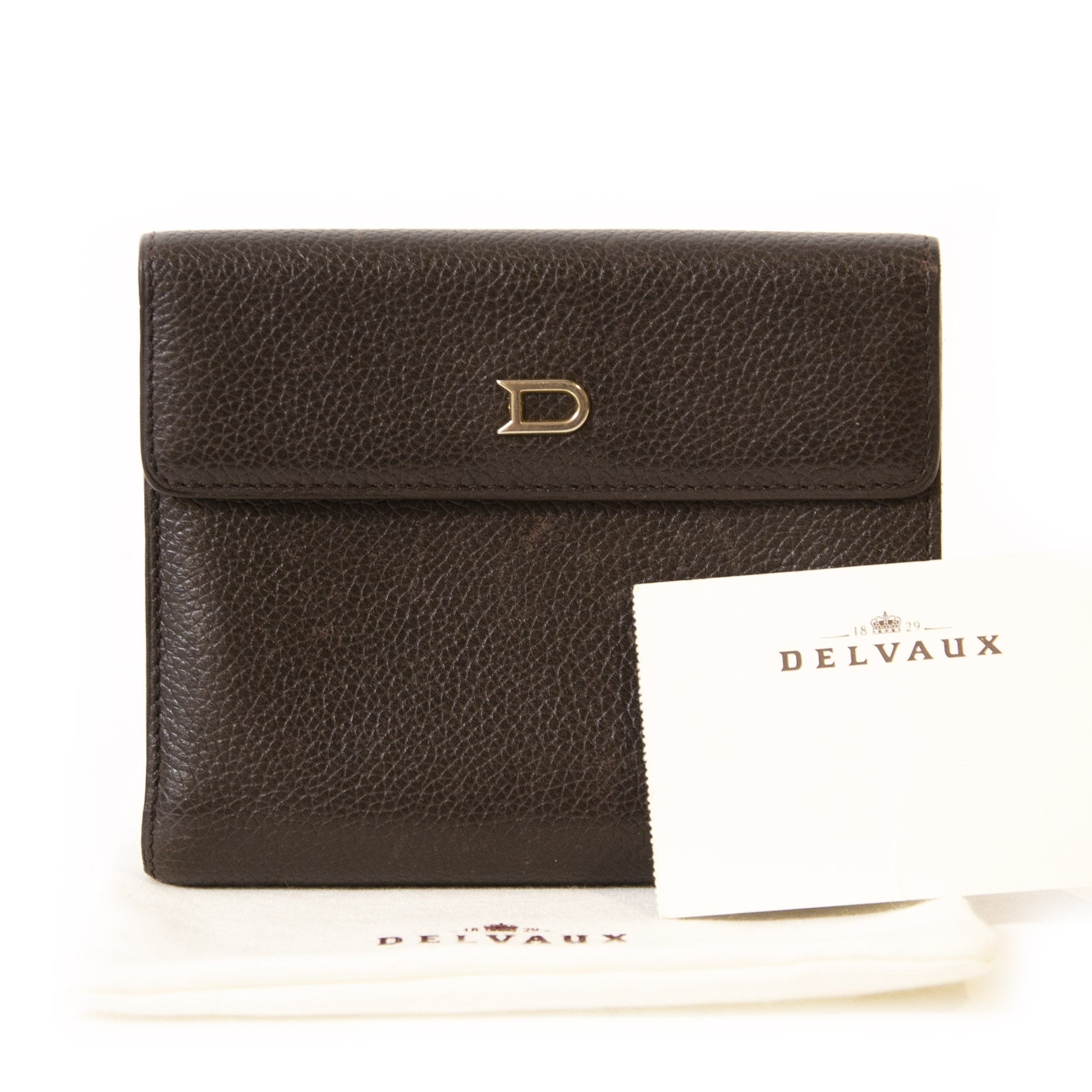 Authentieke tweedehands vintage Delvaux Dark Brown Wallet koop online webshop LabelLOV
