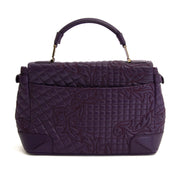 Versace Purple Embroidered Leather Flap Bag
