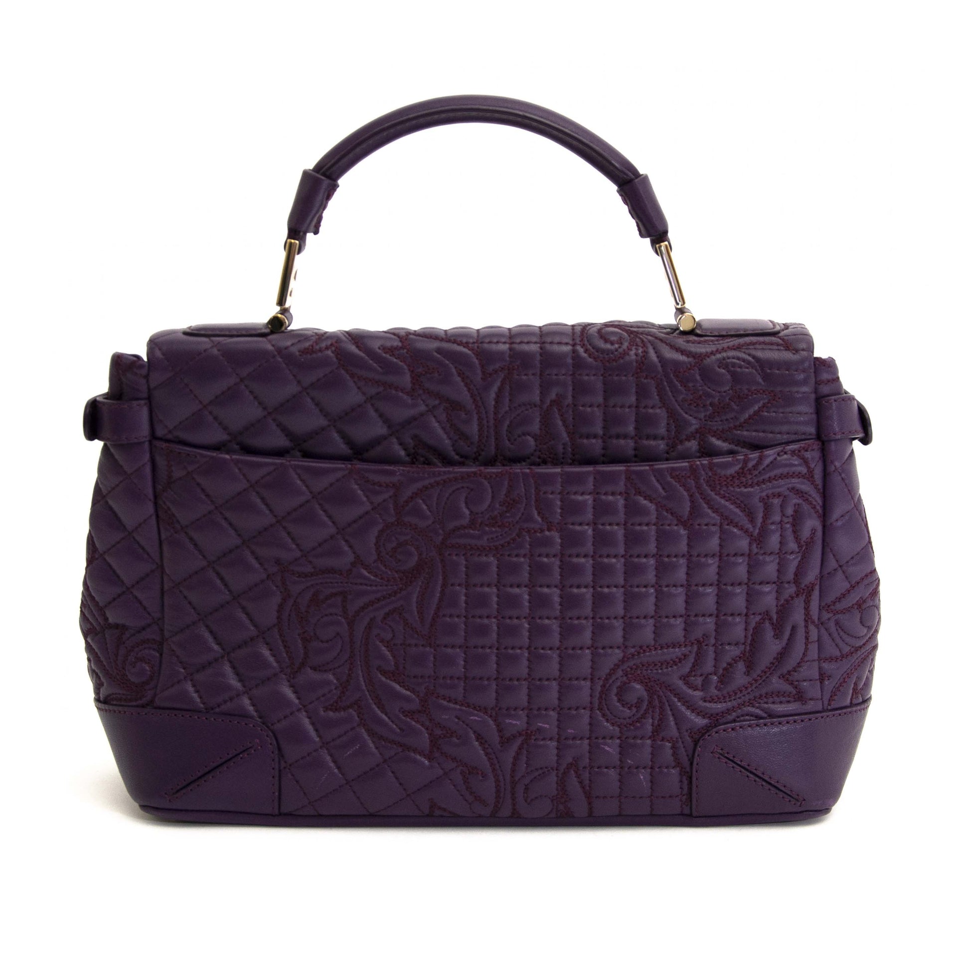 Versace Purple Embroidered Leather Flap Bag