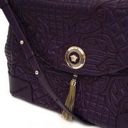 Versace Purple Embroidered Leather Flap Bag