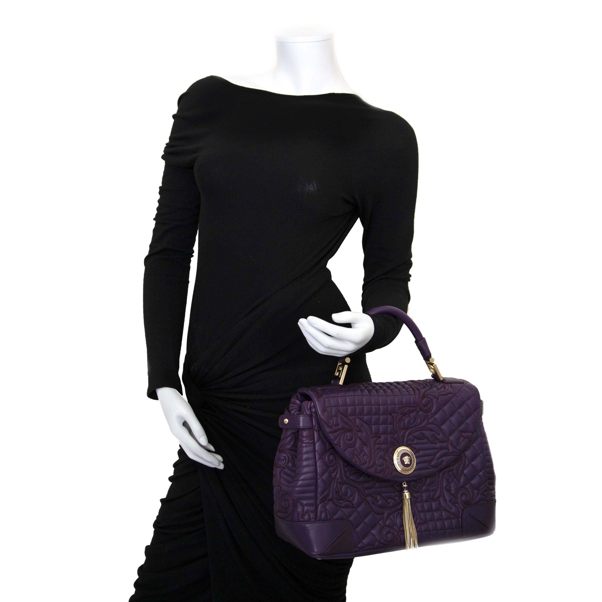 Versace Purple Embroidered Leather Flap Bag