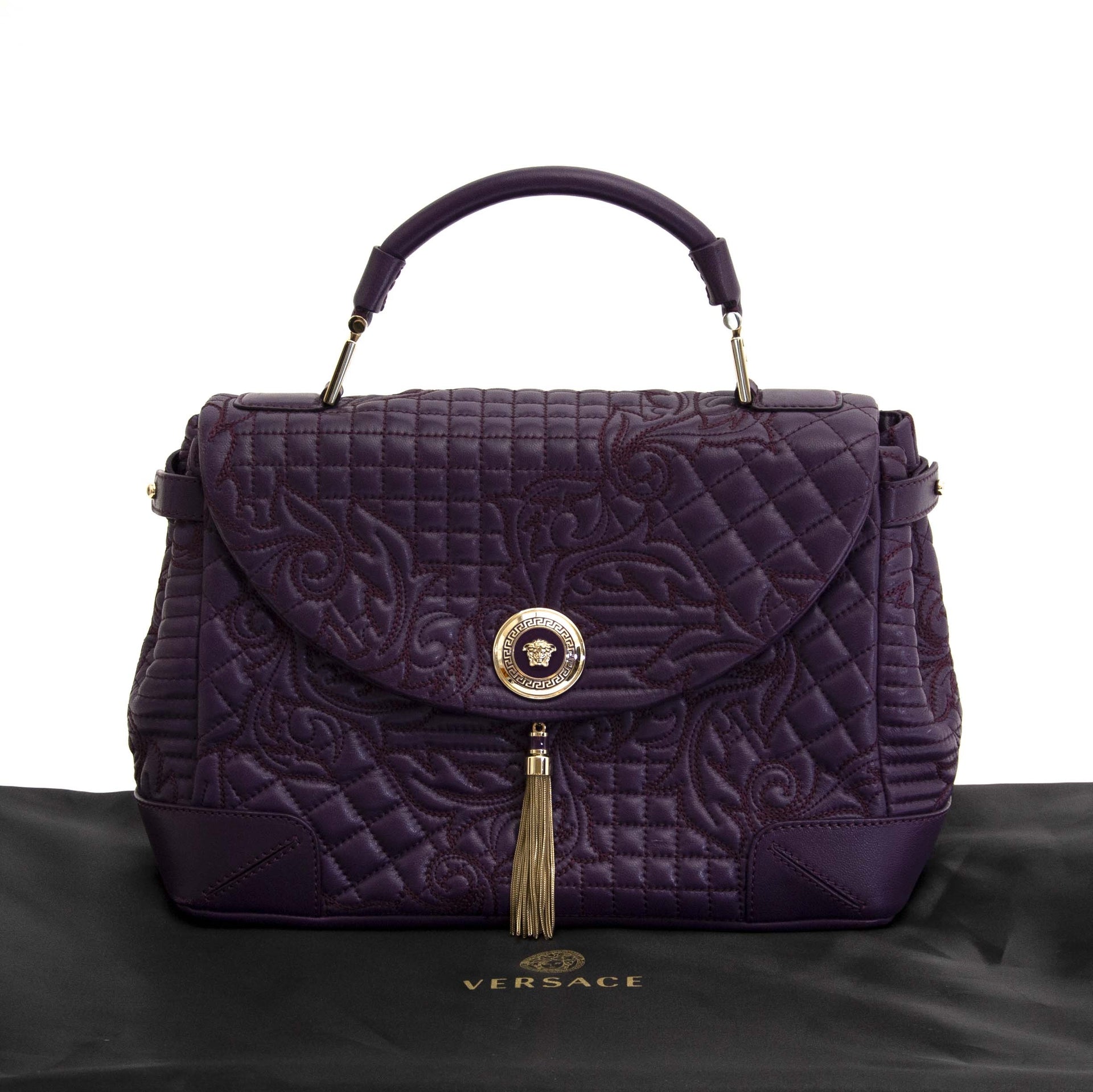 Versace Purple Embroidered Leather Flap Bag