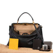 Shop safe online 100% authentic Fendi Black Selleria Leather Large Peekaboo Shoulder Bag in very good condition at the right price at Labellov in Antwerp.