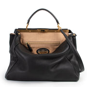 Shop safe online 100% authentic Fendi Black Selleria Leather Large Peekaboo Shoulder Bag in very good condition at the right price at Labellov in Antwerp.