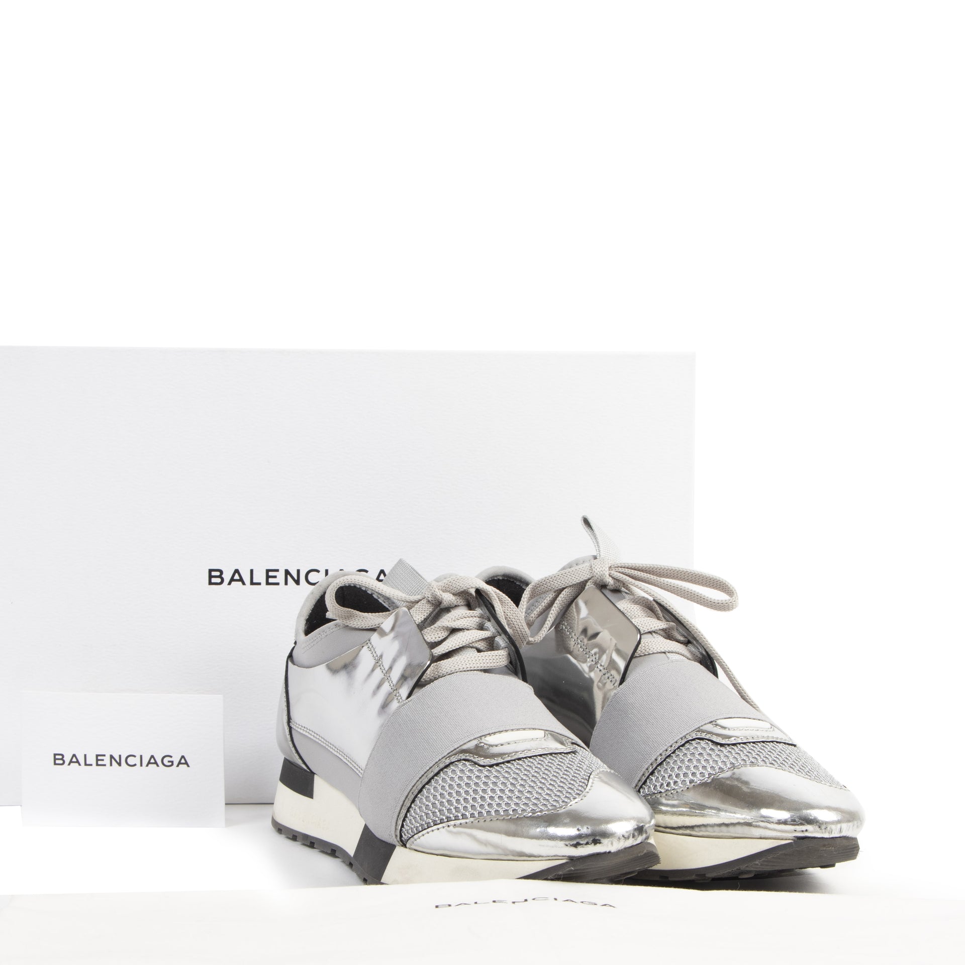 Authentic secondhand Balenciaga Silver Race Runner Sneakers - Size 38 designer shoes luxury vintage webshop fashion designer brands safe secure online shopping