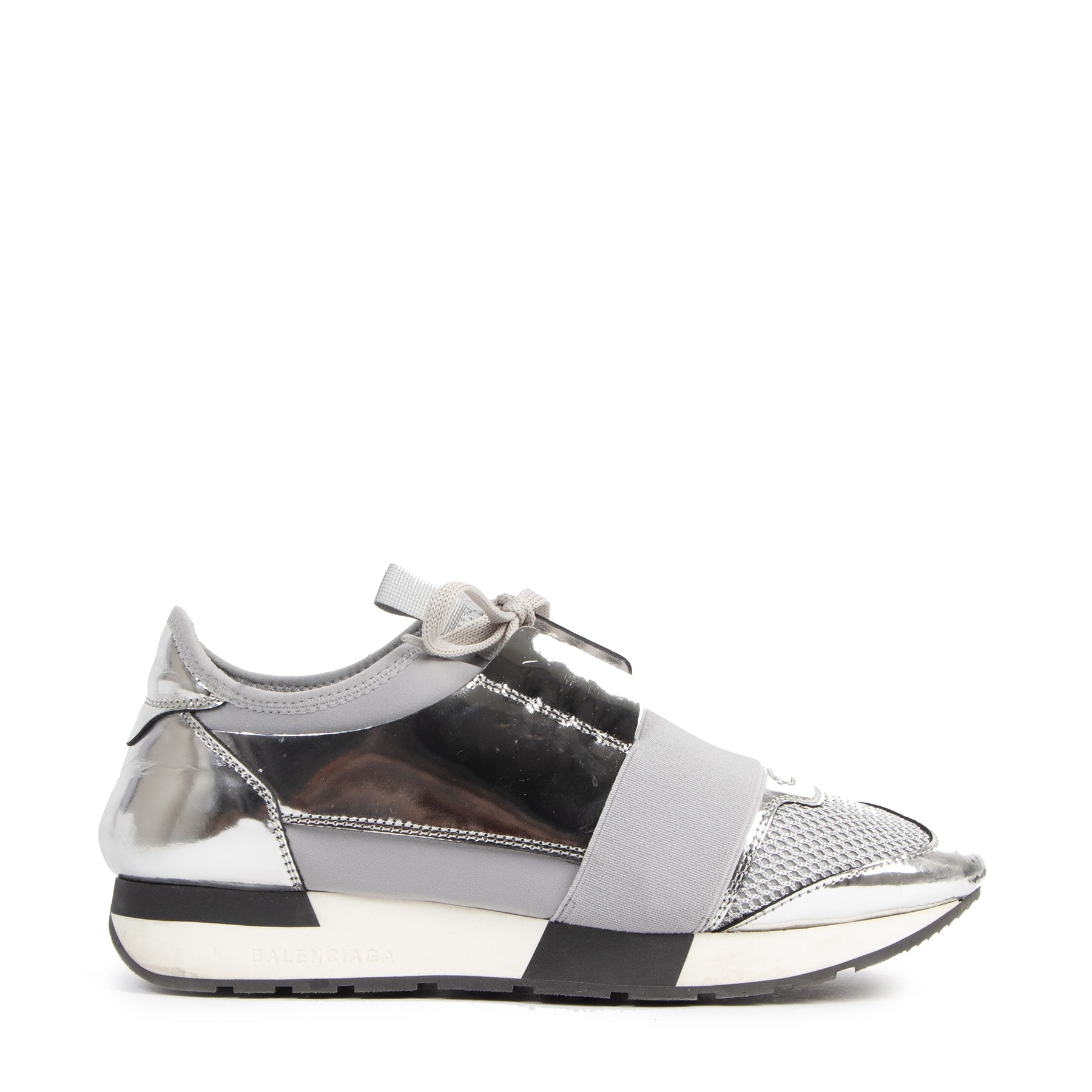 Authentieke Tweedehands Balenciaga Silver Race Runner Sneakers - Size 38 juiste prijs veilig online shoppen luxe merken webshop winkelen Antwerpen België mode fashion
