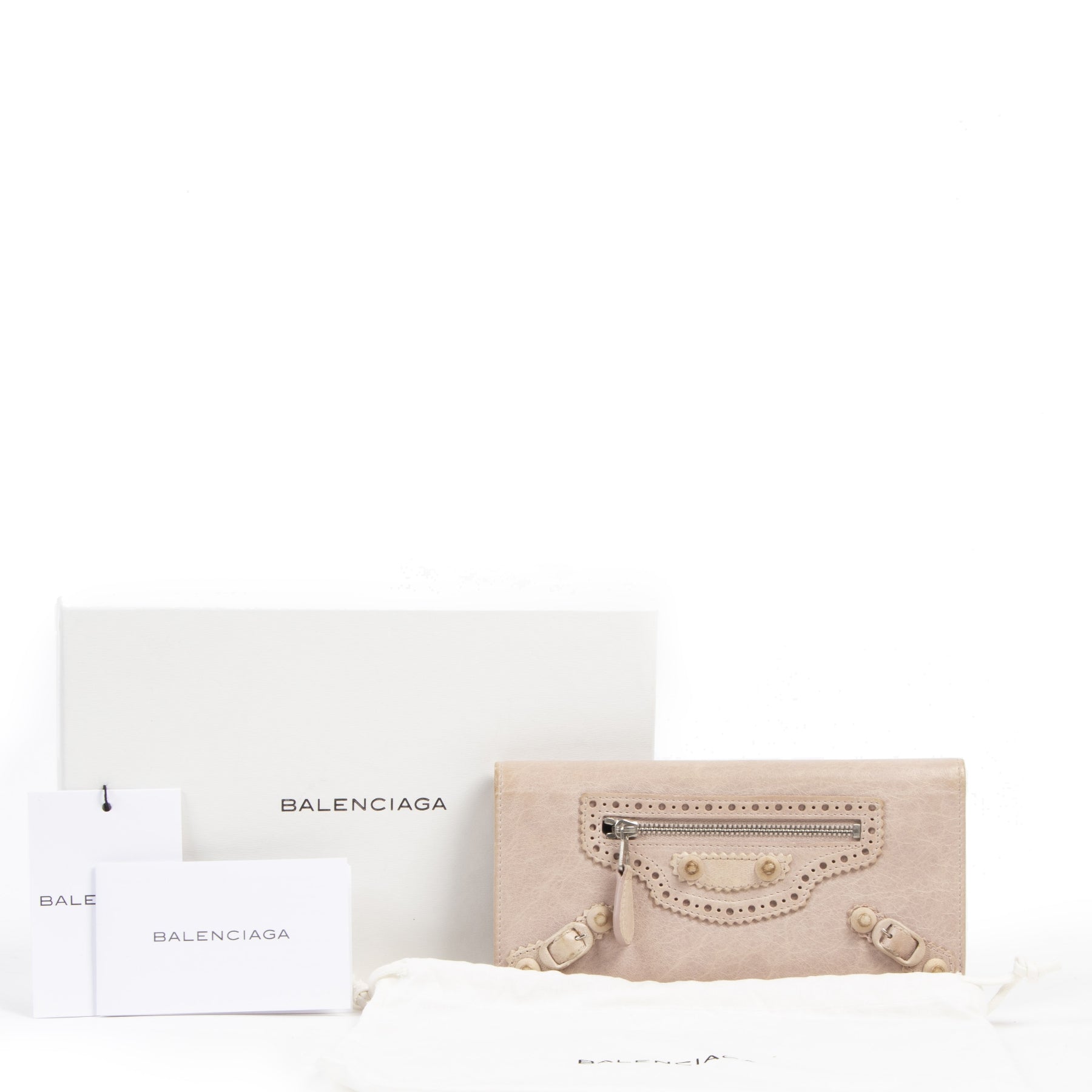 Authentieke tweedehands vintage Balenciaga Pink Leather Continental Zip Around Wallet koop online webshop LabelLOV