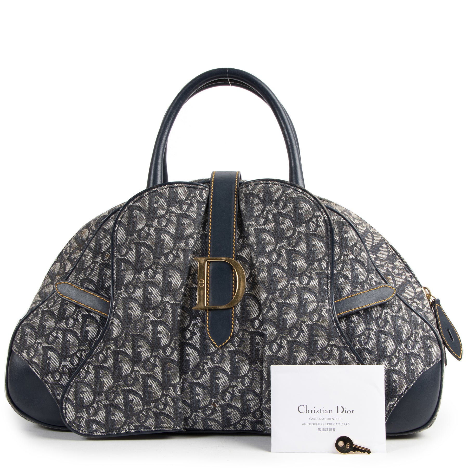 Authentieke Tweedehands Christian Dior Blue Monogram Top Handle Bag juiste prijs veilig online shoppen luxe merken webshop winkelen Antwerpen België mode fashion