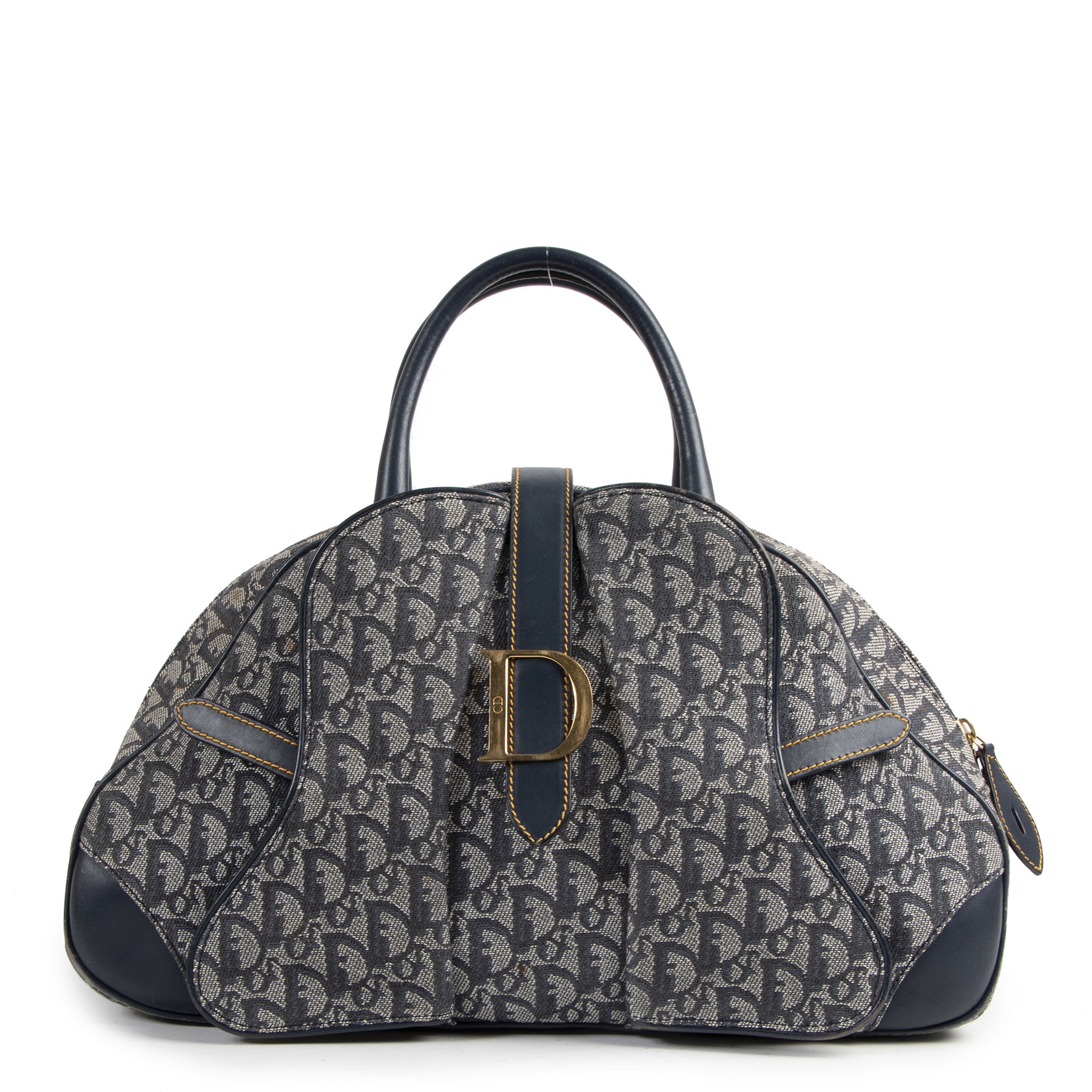 Authentieke Tweedehands Christian Dior Blue Monogram Top Handle Bag juiste prijs veilig online shoppen luxe merken webshop winkelen Antwerpen België mode fashion