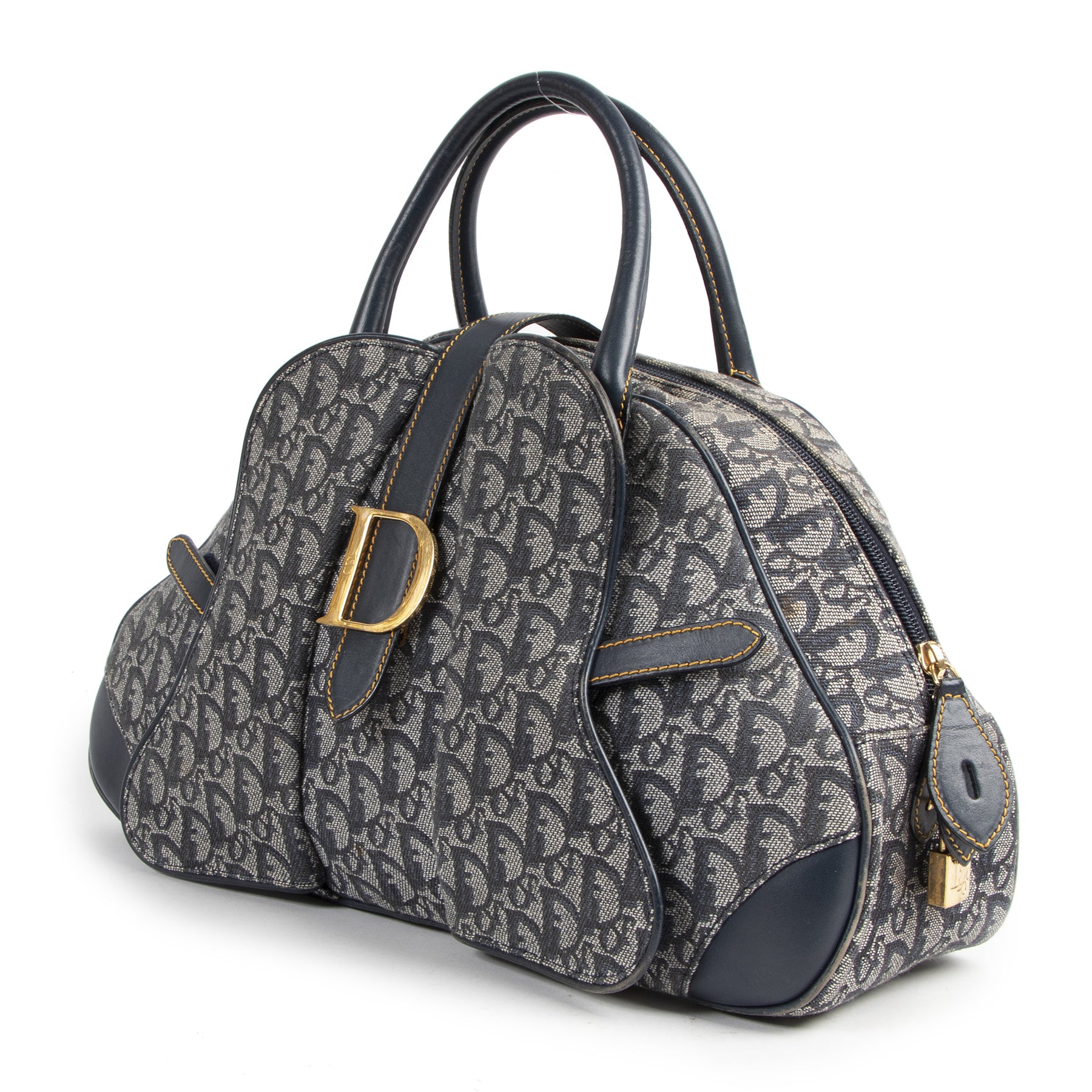 Authentic secondhand Christian Dior Blue Monogram Top Handle Bag designer bags fashion luxury vintage webshop safe secure online shopping