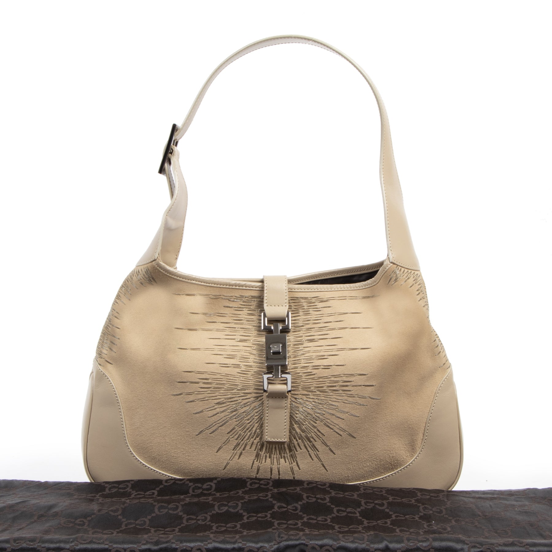 Authentic secondhand Gucci Jackie Beige Suede Shoulder Bag designer bags fashion luxury vintage webshop safe secure online shopping