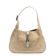 Authentieke Tweedehands Gucci Jackie Beige Suede Shoulder Bag juiste prijs veilig online shoppen luxe merken webshop