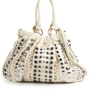 Authentieke Tweedehands Miu Miu White Studded Leather Shoulder Bag juiste prijs veilig online shoppen luxe merken webshop winkelen Antwerpen België mode fashion