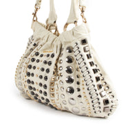 Authentic secondhand Miu Miu White Studded Leather Shoulder Bag designer bags fashion luxury vintage webshop safe secure online shopping
