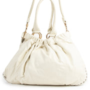 Authentieke Tweedehands Miu Miu White Studded Leather Shoulder Bag juiste prijs veilig online shoppen luxe merken webshop winkelen Antwerpen België mode fashion