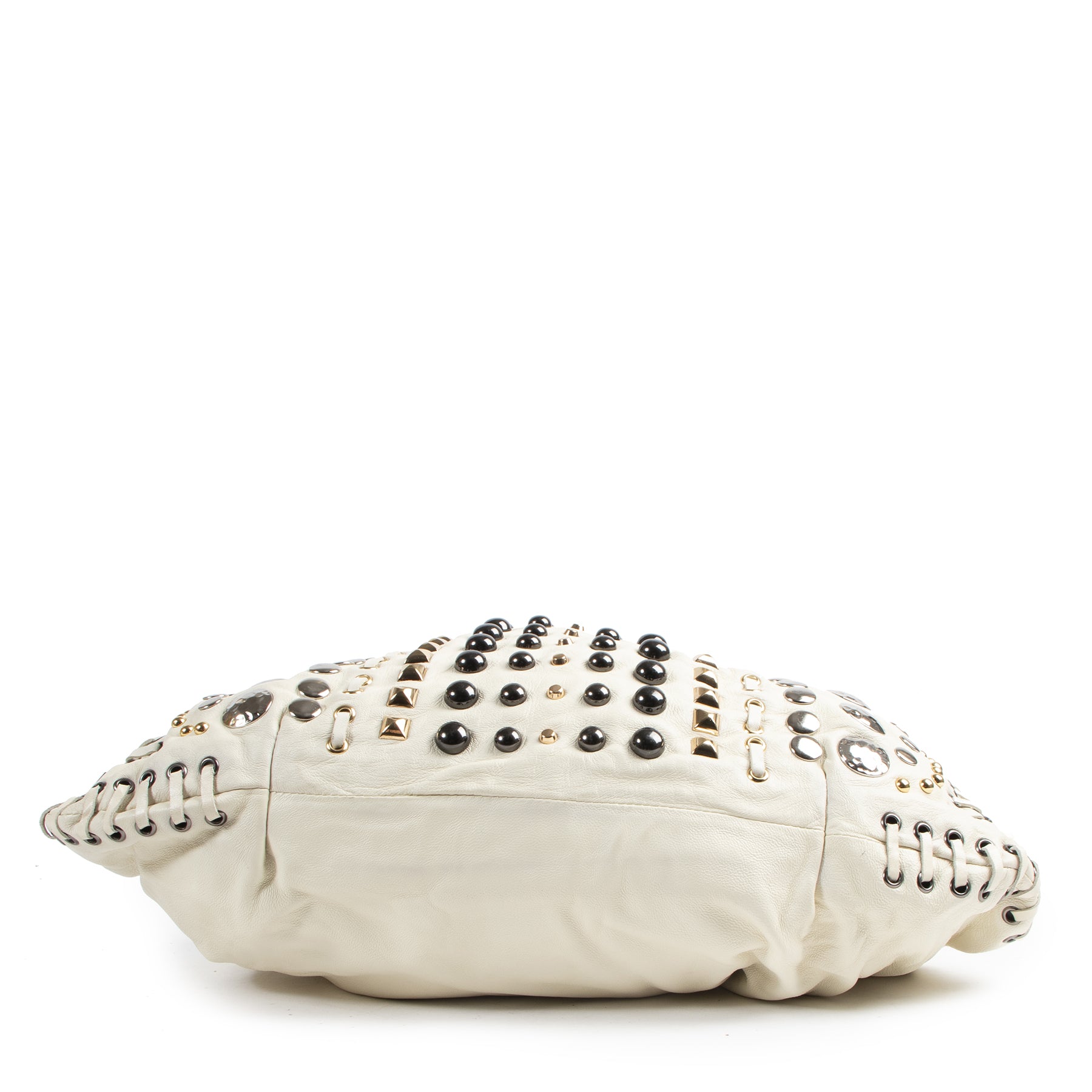 Authentic secondhand Miu Miu White Studded Leather Shoulder Bag designer bags fashion luxury vintage webshop safe secure online shopping