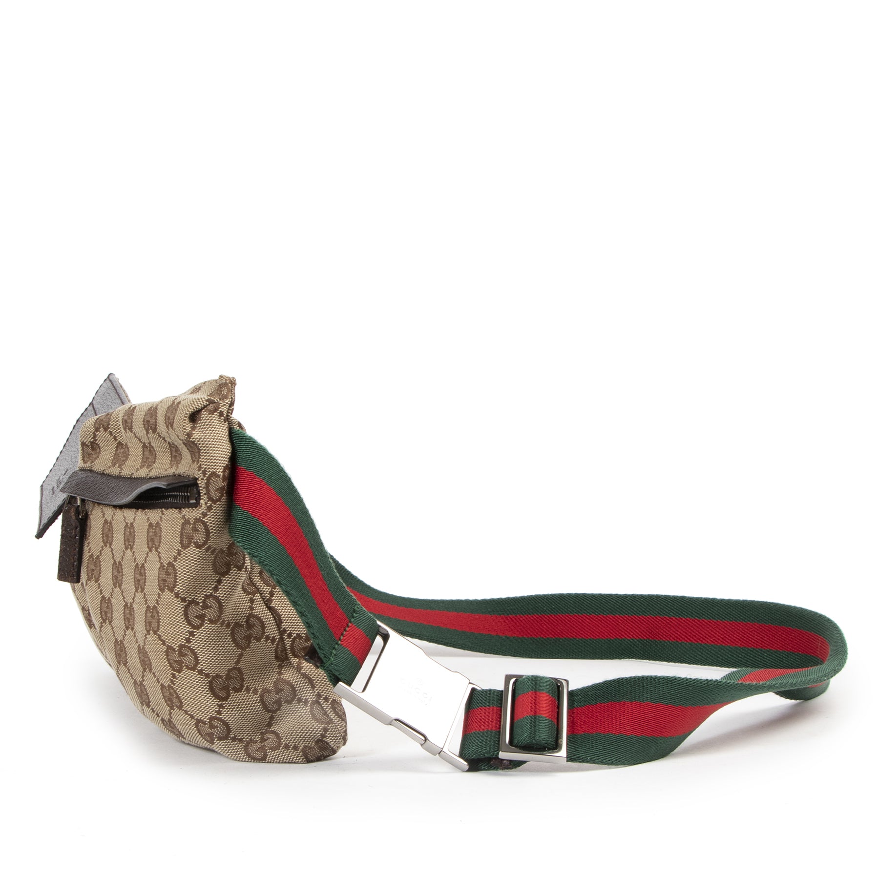 Authentieke Tweedehands Gucci Beige Monogram GG Web Belt Bag juiste prijs veilig online shoppen luxe merken webshop winkelen Antwerpen België mode fashion