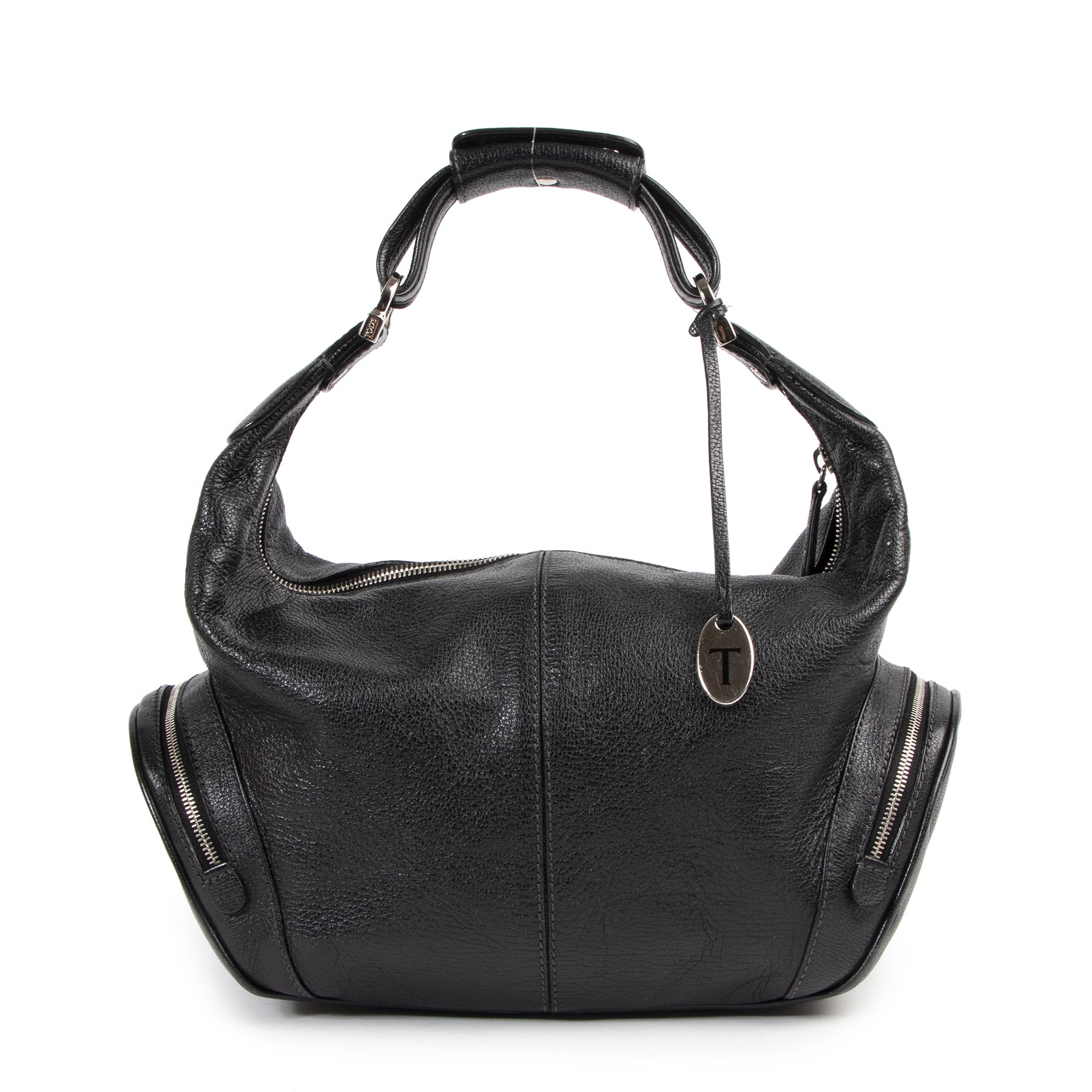 Authentic secondhand Tods Black Leather Zip Shoulder Bag designer bags fashion luxury vintage webshop safe secure online shopping