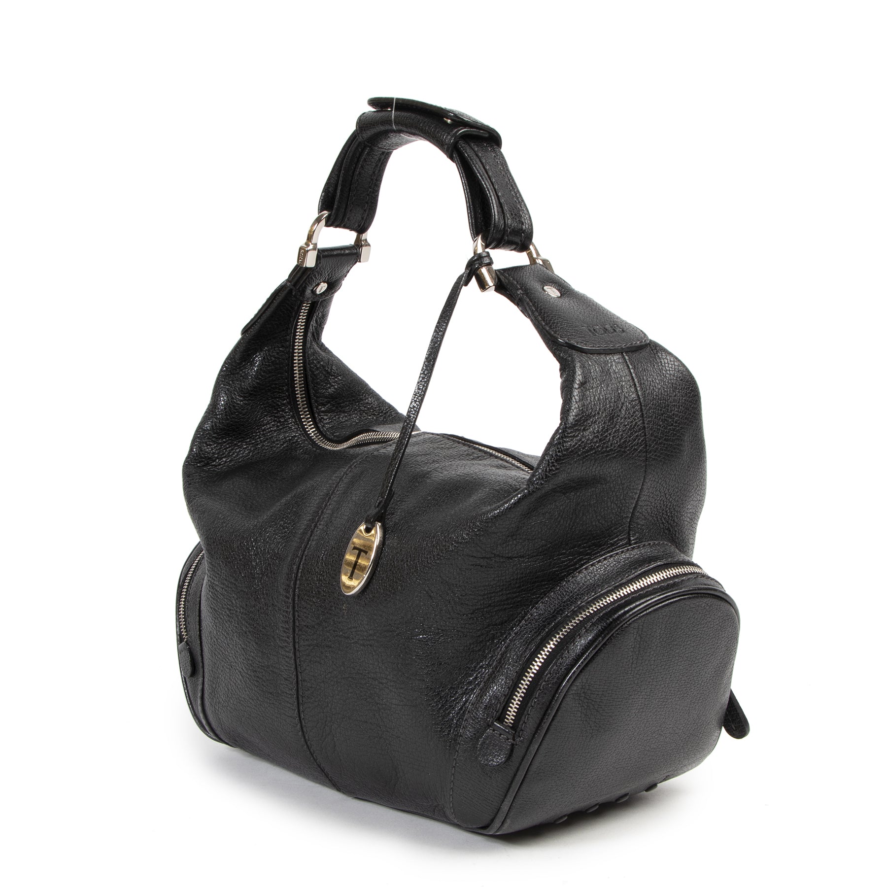 Authentic secondhand Tods Black Leather Zip Shoulder Bag designer bags fashion luxury vintage webshop safe secure online shopping