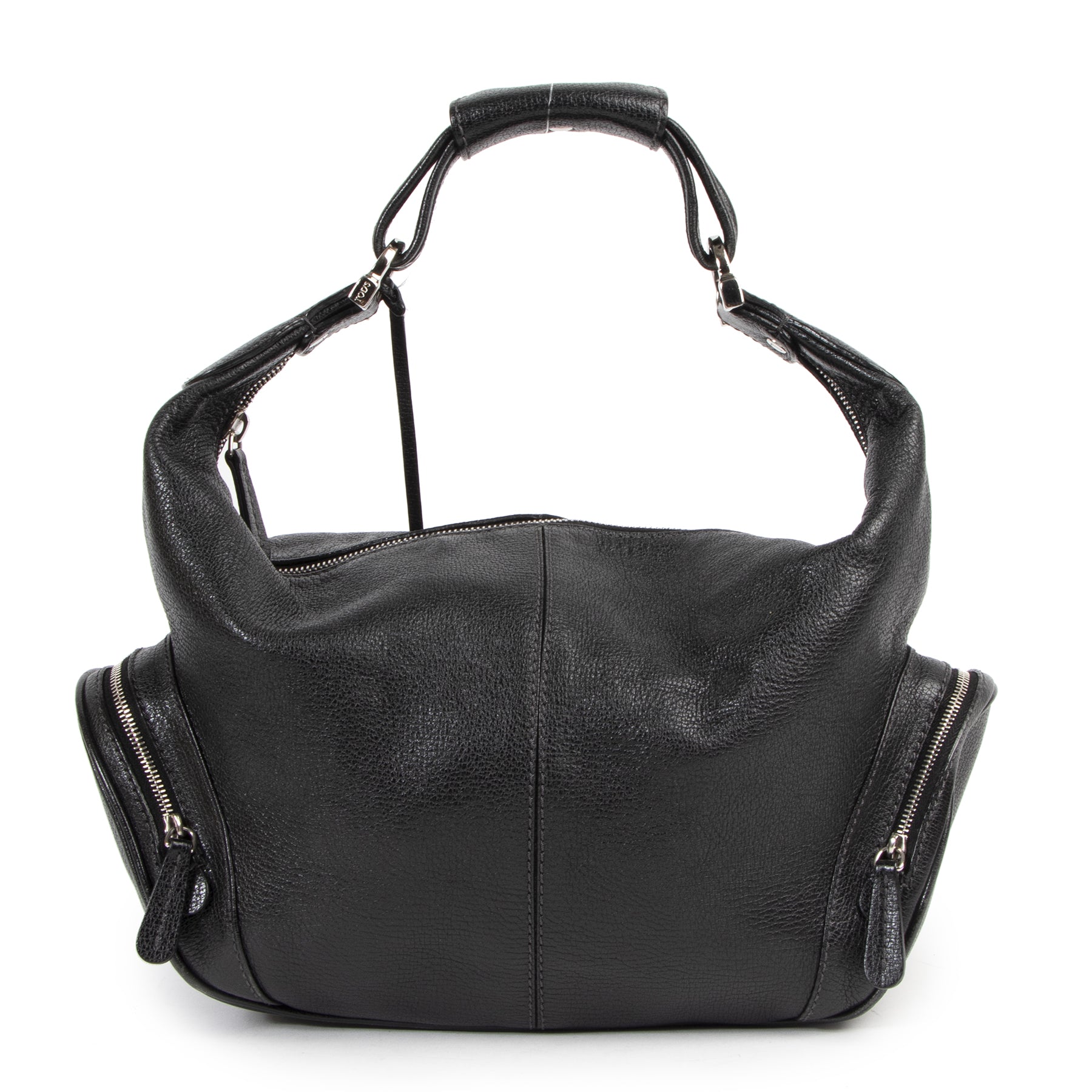 Authentieke Tweedehands Tods Black Leather Zip Shoulder Bag juiste prijs veilig online shoppen luxe merken webshop winkelen Antwerpen België mode fashion