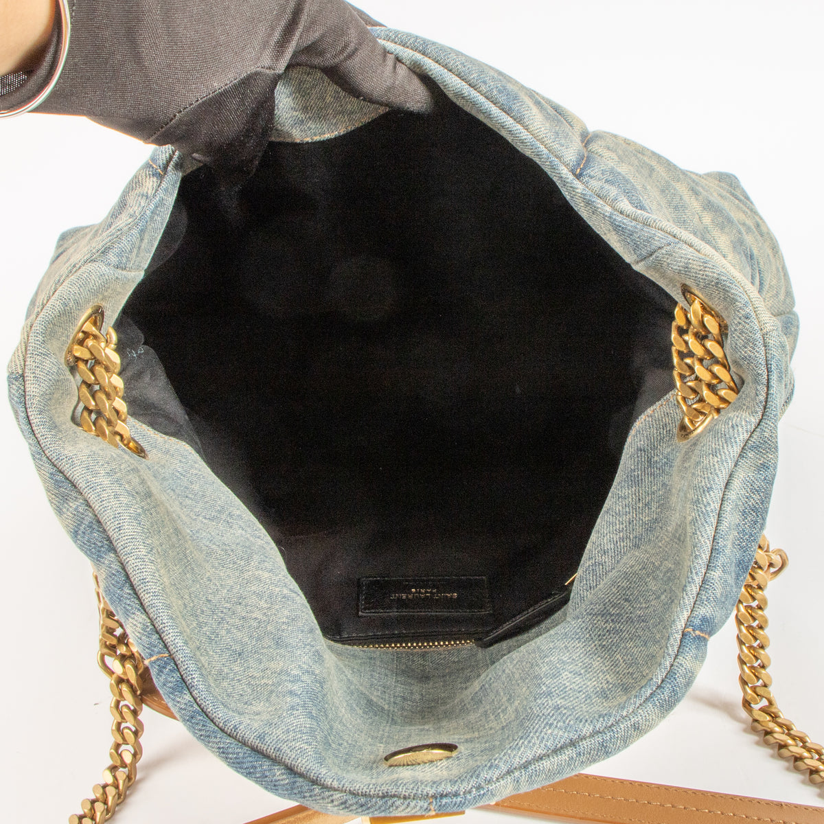 Shop the authentic Saint Laurent Quilted Denim Medium Puffer Bag on Labellov.com