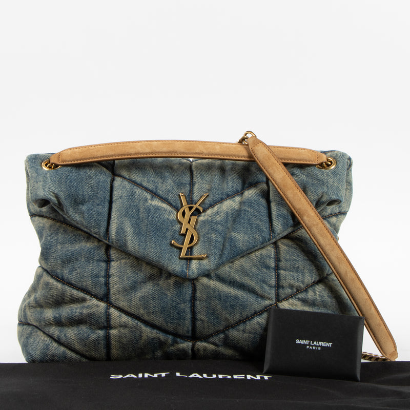 Shop the authentic Saint Laurent Quilted Denim Medium Puffer Bag on Labellov.com