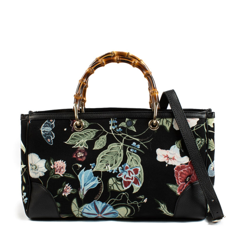 buy 100% authentic pre loved Gucci Black Flora Kris Knight Bamboo Top Handle on Labellov.com