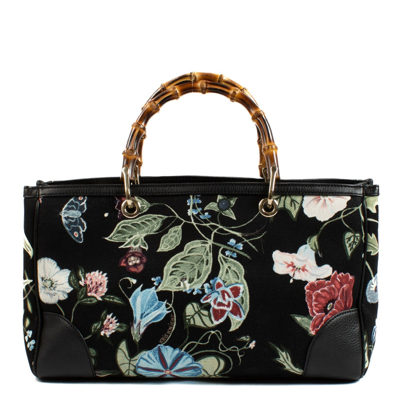 buy 100% authentic pre loved Gucci Black Flora Kris Knight Bamboo Top Handle on Labellov.com
