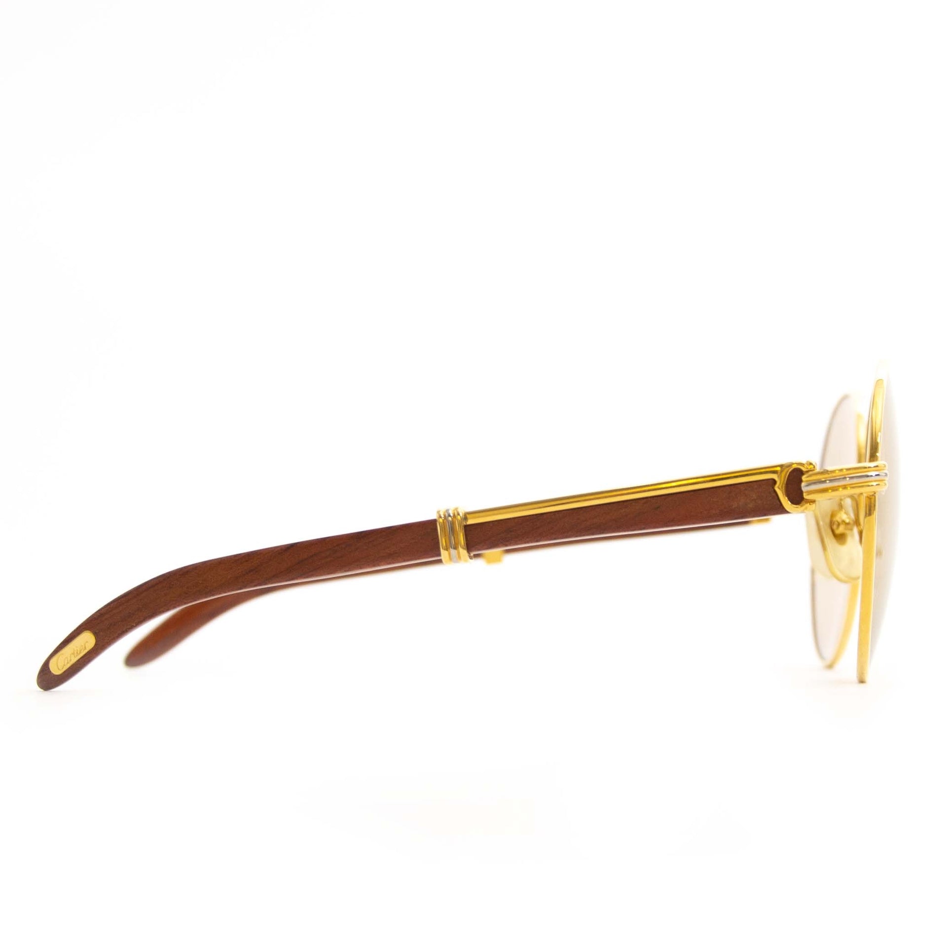 Rare Cartier Giverny Palisander Rosewood Gold Sunglasses te koop bij Labellov