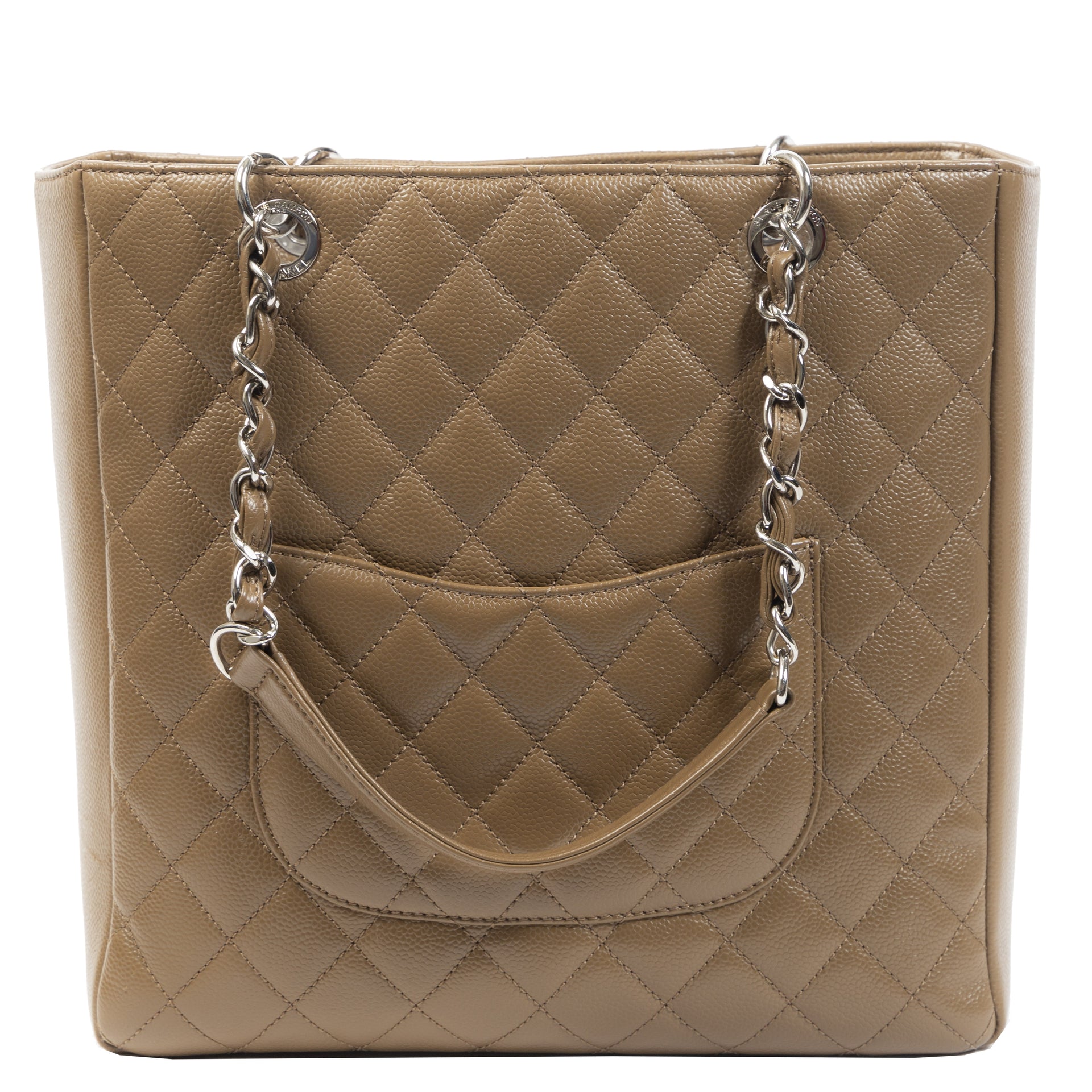 Authentieke Tweedehands Chanel Taupe Quilted Leather Grand Shopper Tote juiste prijs veilig online shoppen luxe merken webshop winkelen Antwerpen België mode fashion