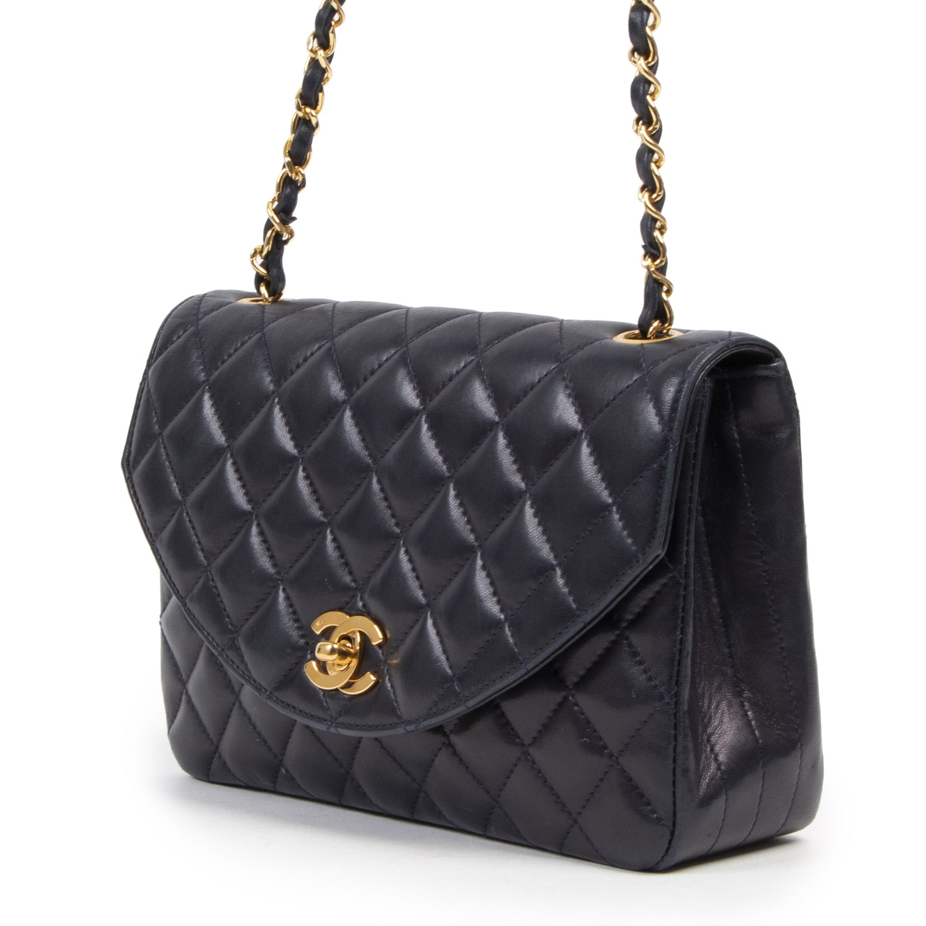 Authentic secondhand Chanel Blue Leather Classic Single Flap Bag designer bags fashion luxury vintage webshop safe secure online shopping