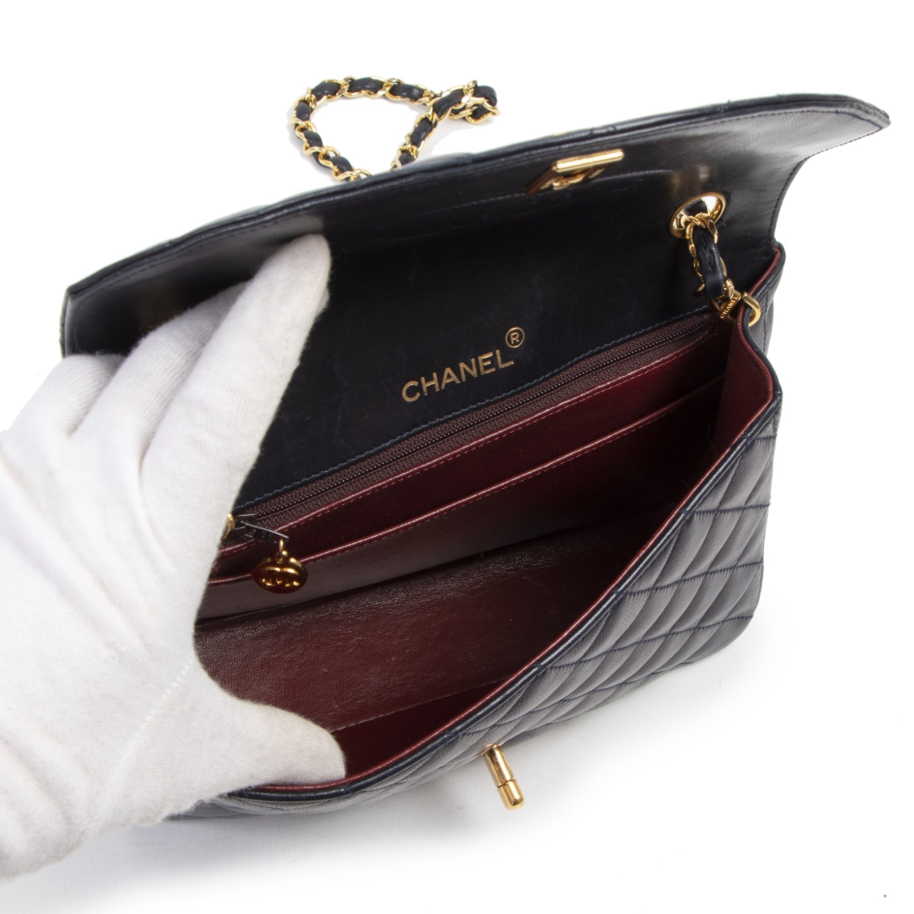 Authentieke Tweedehands Chanel Blue Leather Classic Single Flap Bag juiste prijs veilig online shoppen luxe merken webshop winkelen Antwerpen België mode fashion